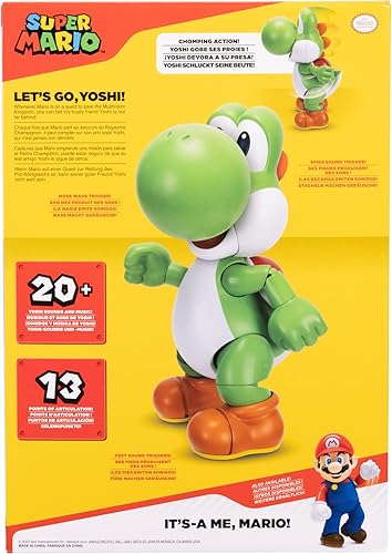 Miniatura 10 de Super Mario Let's Go, Yoshi! Figura de acción interactiva de 12 pulgadas de alto con más de 20 sonidos icónicos y música, con licencia