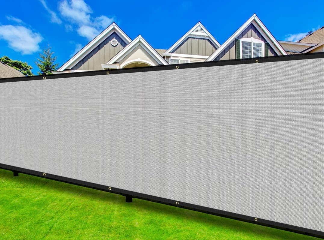 Coarbor 4'x24' Privacy Fence Screen Cover Mesh Blocker with Brass Grommets 180GSM Heavy Duty Fencing for Outdoor Back Yard Patio and Deck Backyard Garden Blocking Neighbor Light Grey