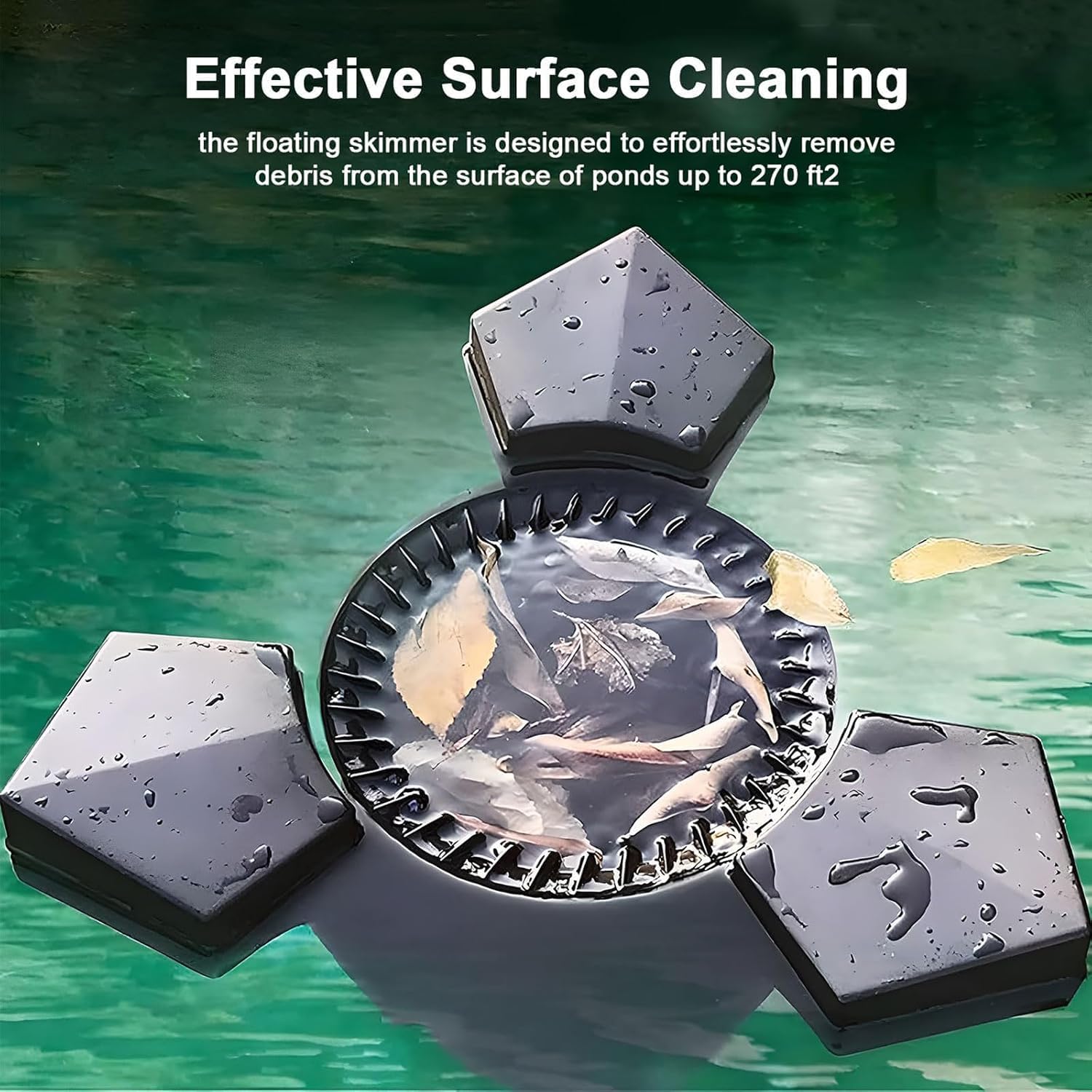 Skimmer automatico per laghetti, 43 W, detergente per superfici galleggianti con cestello per foglie e aeratore per filtraggio efficiente dell'acqua in laghetti e piscine fino a 15 m³