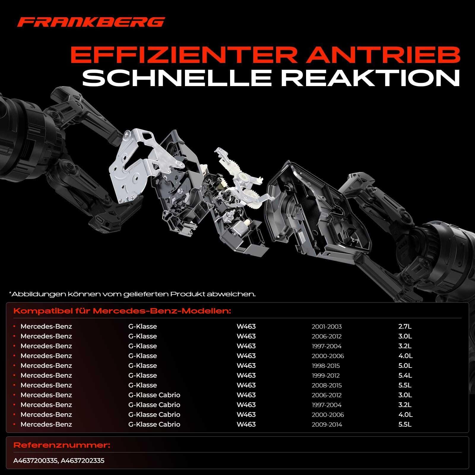 Frankberg Türschloss Zentralverriegelung Voren Links Kompatibel mit G-Klasse W463 2.7L-5.5L 1997-2015 G-Klasse Cabrio W463 3.2L-5.5L 1997-2014 Replace# A4637202335, A4637200335