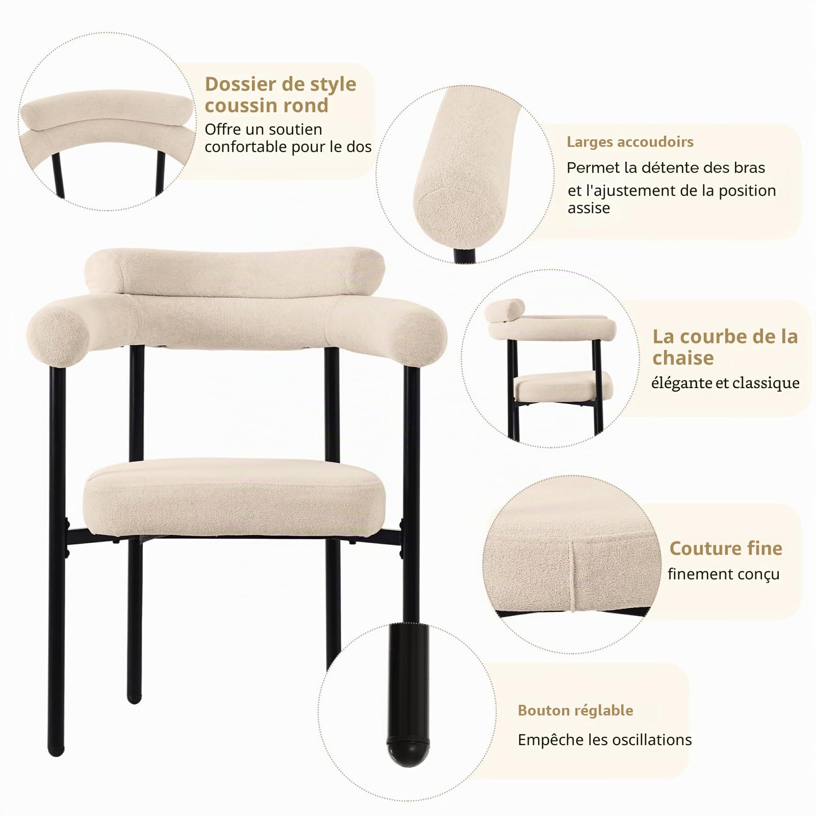KOMHTOM Ensemble Table et 4 Chaises Salle à Manger, Table Rectangulaire 140x80 cm, Chaises en Velours, Pieds Métal Design, Style Minimaliste Moderne (Beige)