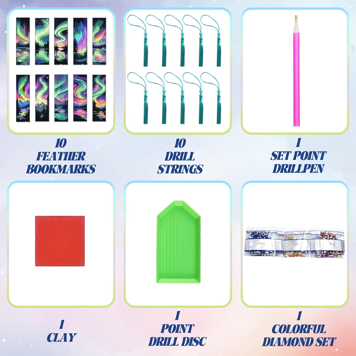10Pcs Aurora Starry Sky 5D Diamond Art Bookmarks Forest Lake Diamond DIY Painting Bookmarks Rhinestones Beaded Acrylic Tassel Bookmark for Adult Beginner Crafts