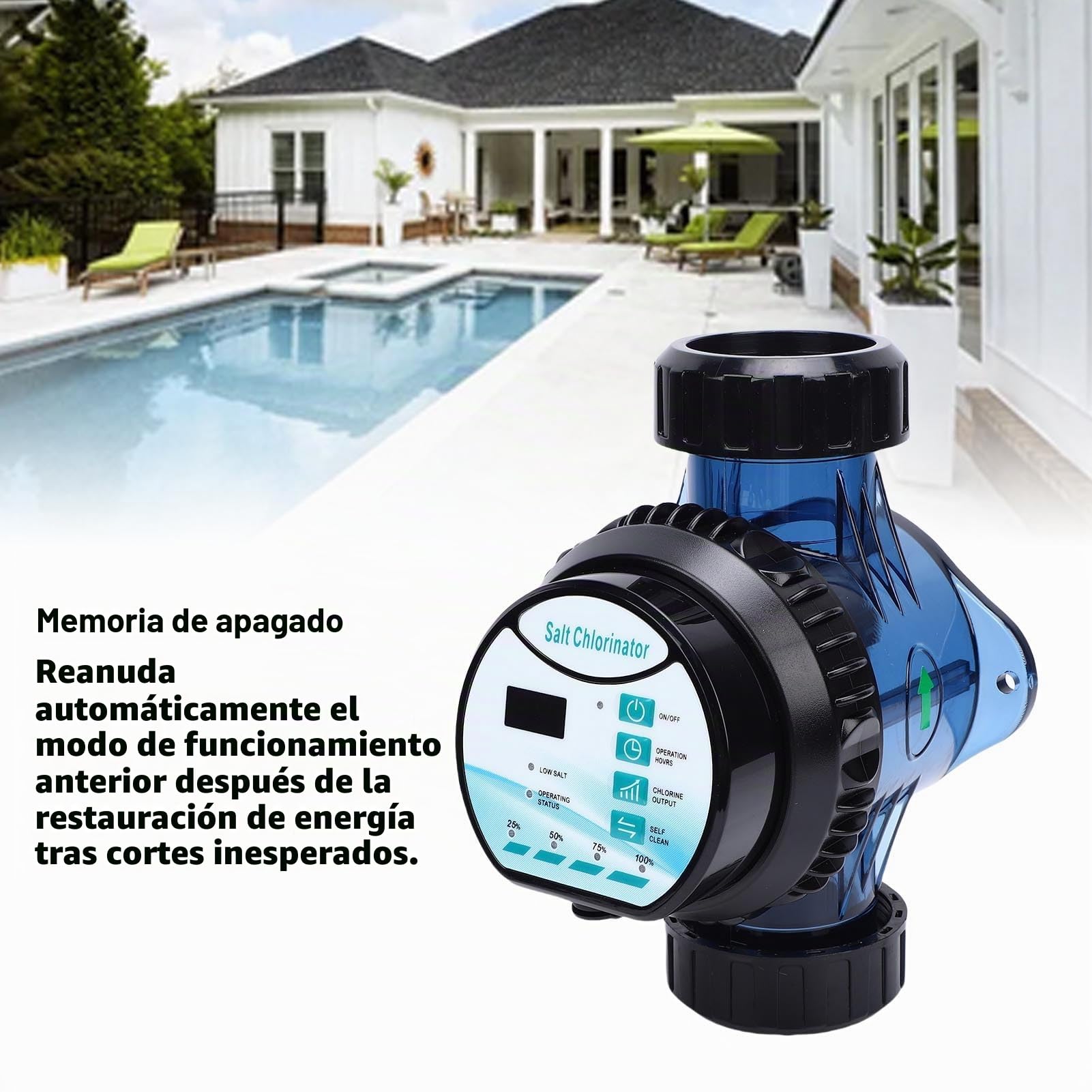 Clorador Salino Generador de Placa Ti, Control WiFi 60W, Salida Ajustable 10g/h, Adecuado para Piscinas, SPA