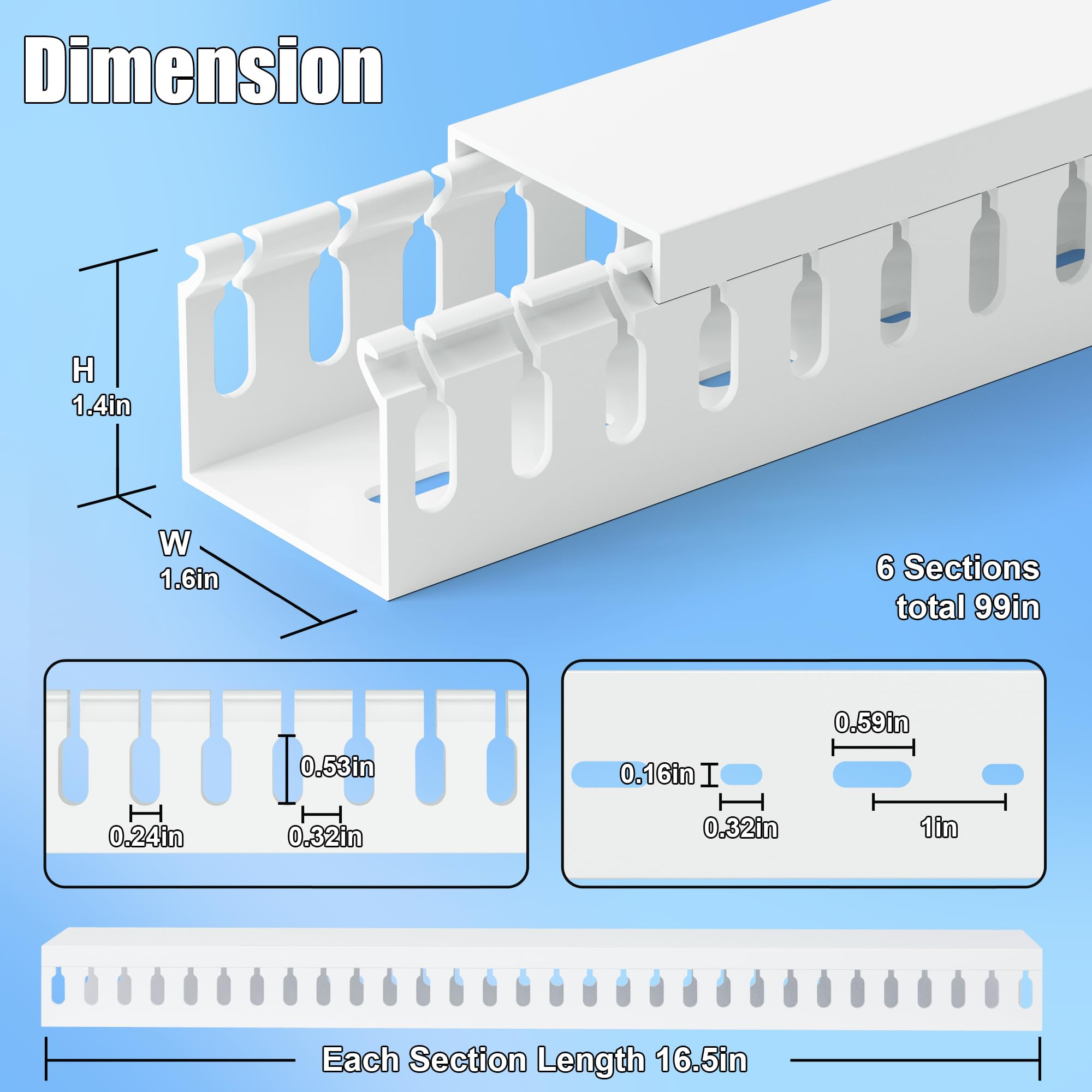 ZhiYo, Canalina professionale per la gestione dei cavi in ​​rack server (altezza 3,5 cm x larghezza 4 cm), kit da 251,5 cm (4 pezzi da 42 cm), canalina a fessura aperta in PVC, colore bianco
