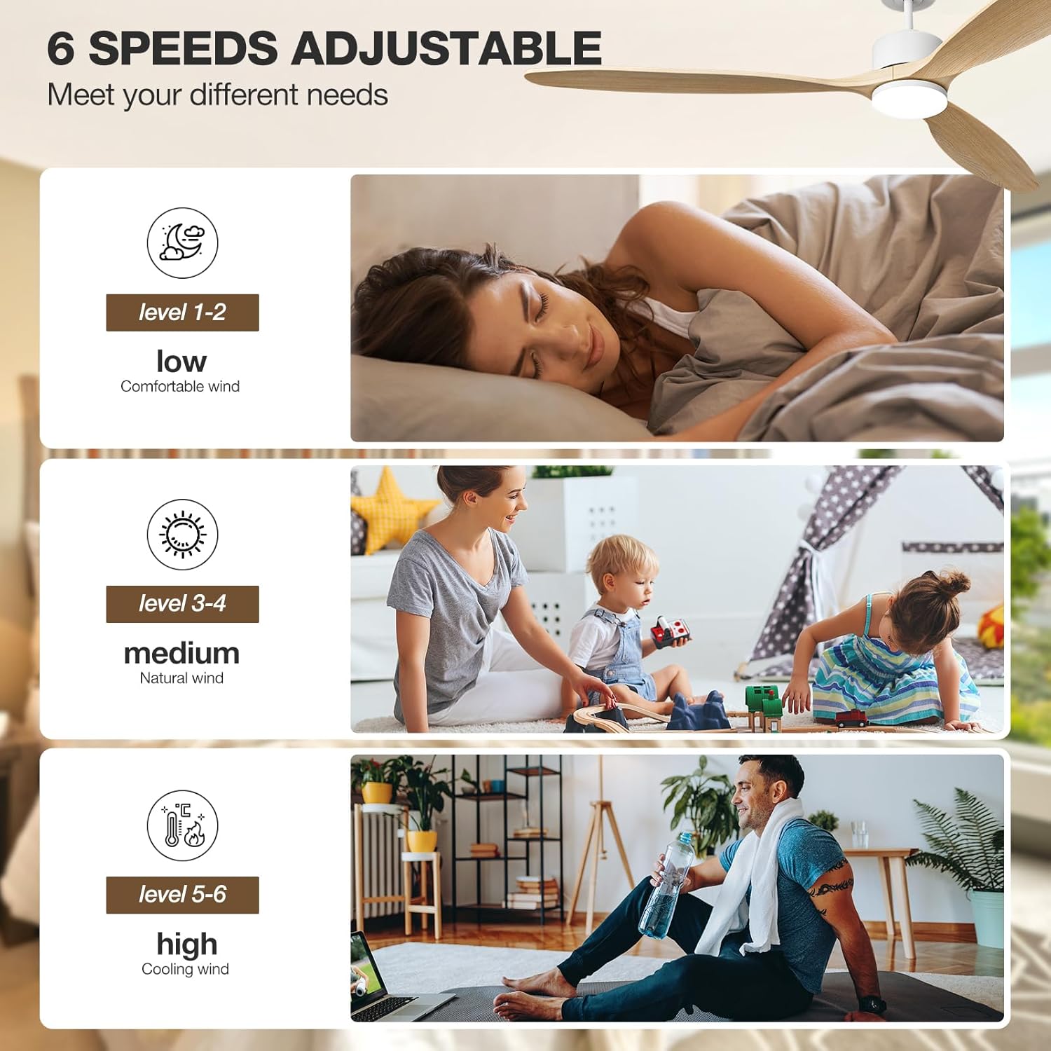 70 Inch Smart Ceiling Fan with Lights, Solid Wood Blades Ceiling Fan with Remote, Alexa, App Controls, ETL Quiet DC Motor 6 Speed, Timing, High CFM, 3CCT Dimmable LED Light, Natural Wood