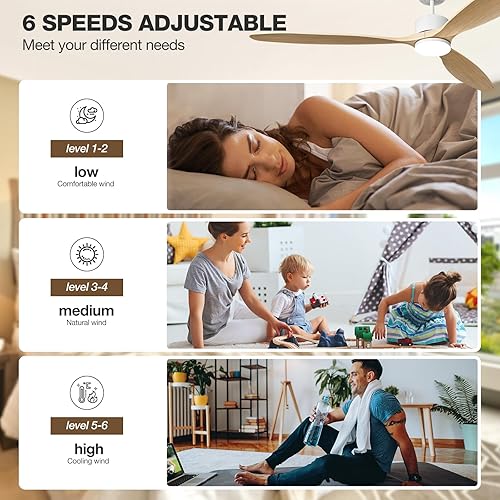 Miniatura 6 de Ventilador de techo inteligente de madera con luz, ventiladores de techo de 52 pulgadas con control remoto, Alexa, WiFi y aplicación, motor de CC