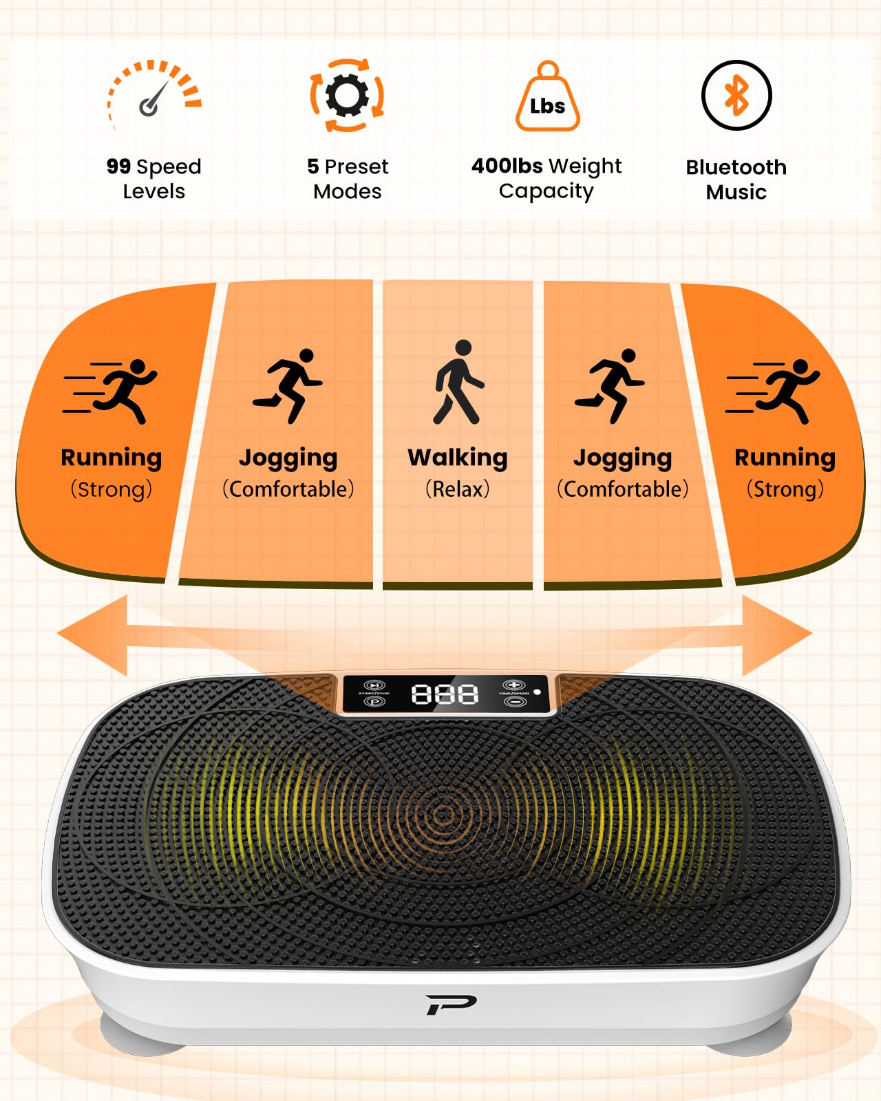 Vibration Plate Exercise Machine - Bluetooth Music & 400LBS Capacity Vibration Plate for Lymphatic Drainage & Weight Loss with 99 Speed Levels, Whole Body Vibration Plate for Home Fitness