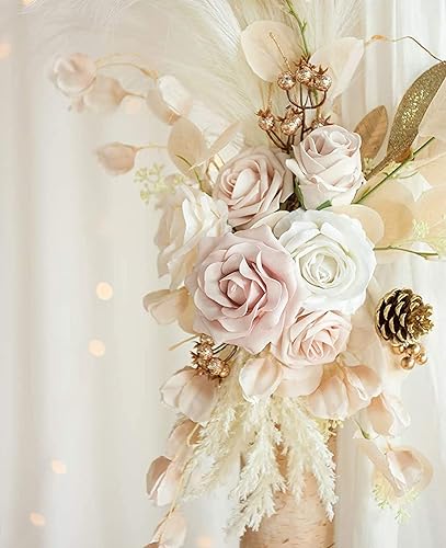 Miniatura 4 de Flores artificiales para arco de boda, juego de 3, 2 guirnaldas de flores de boda con tela drapeada, guirnalda de boda para telón de fondo de