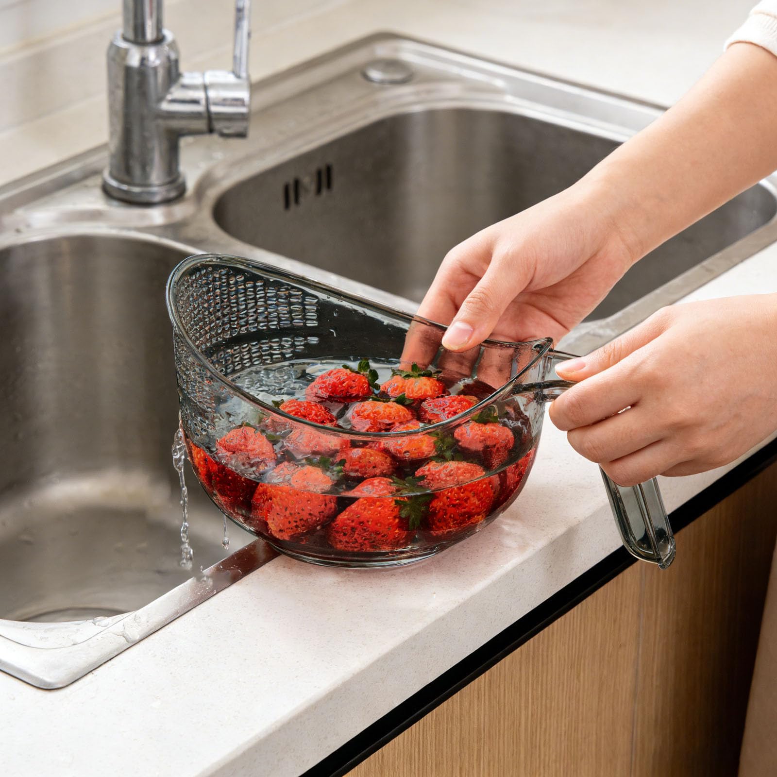 Colador y lavadora de arroz 2 en 1, colador multifuncional grande para lavar frutas y frijoles, cesta de drenaje para cocinar y preparar alimentos, diseño fácil de limpiar