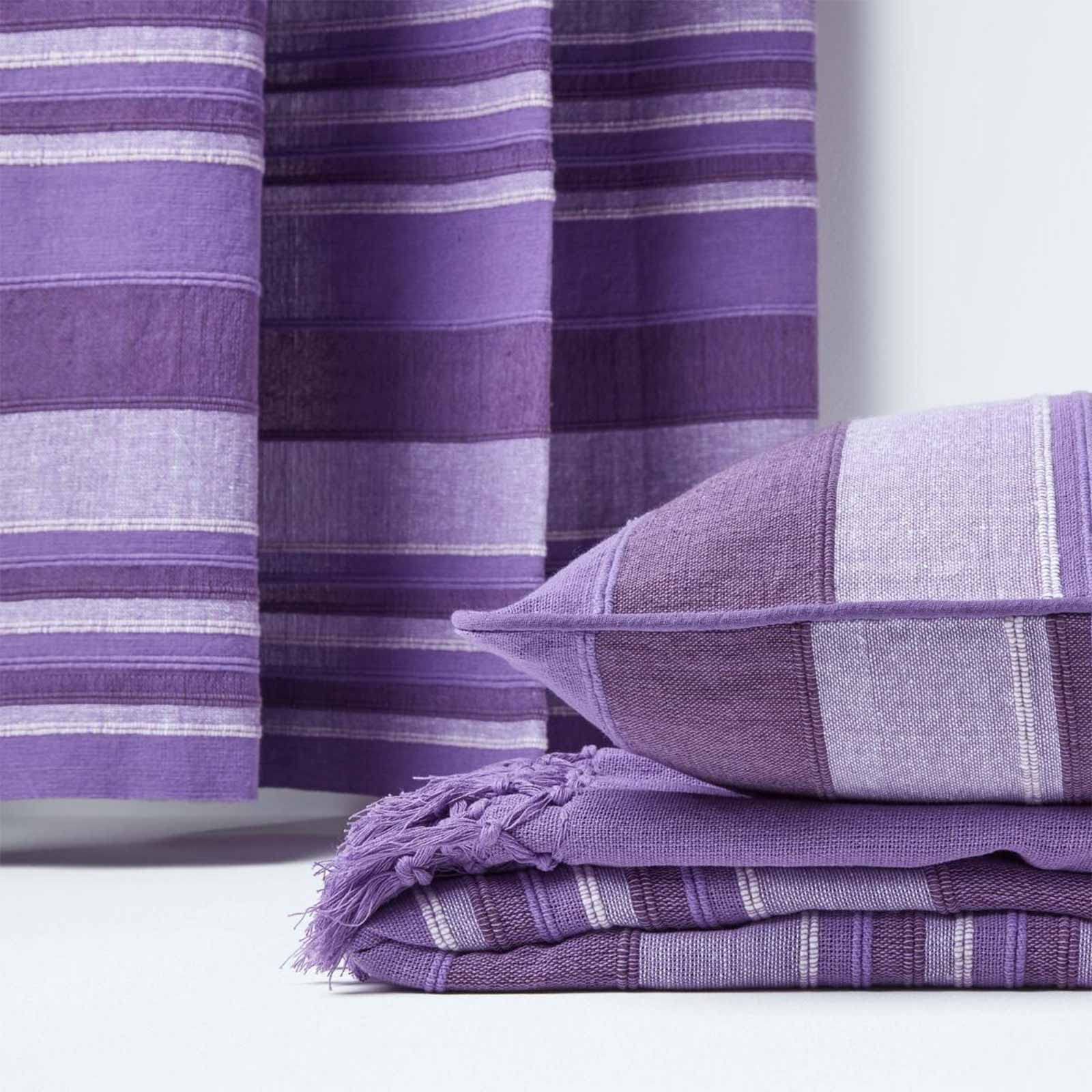 Fodera Per Cuscino Homescapes Osaka A Righe – 45x45 Cm, Cotone 100%, Verde-Viola-Bianco, Con Cerniera, Per Divano E Letto