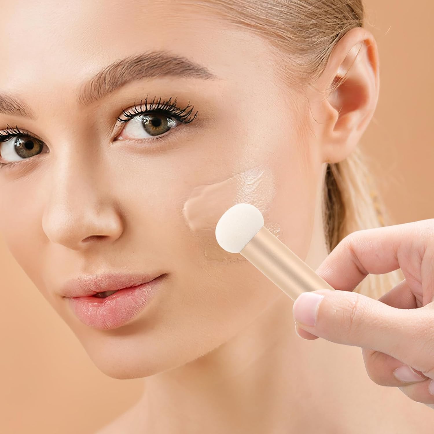 5pcs Mini Sponge Concealer Brushes Set with Aluminum Handles, Portable Eye Concealer Makeup Brushes for Dark Circles and Blemish Coverage, Suitable for Travel and Daily Use
