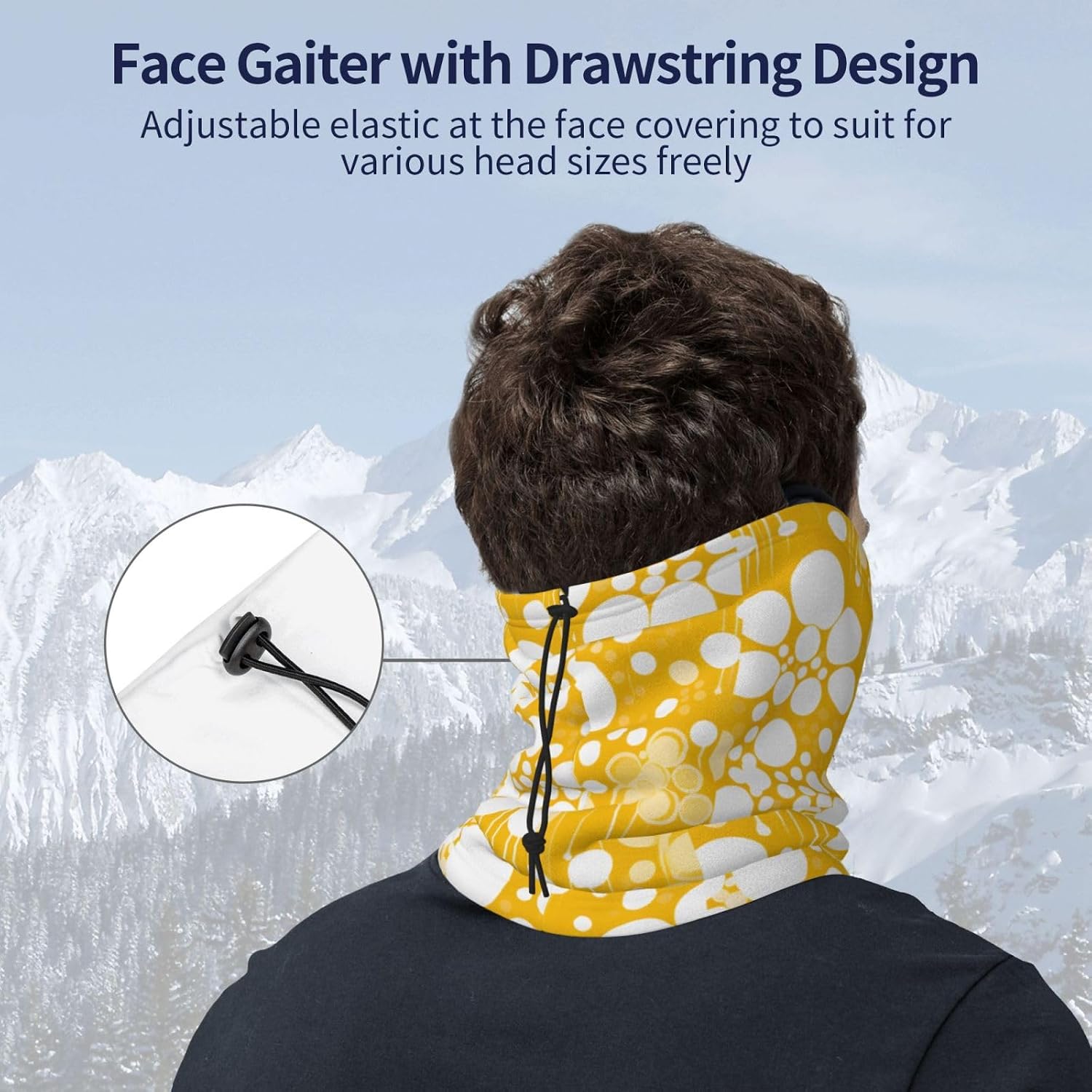 Winter Face Mask Elastic Headband Cold Weather Neck Warmer for Men Women, Yellow Spotted Flower Adjustable Neck Gaiter