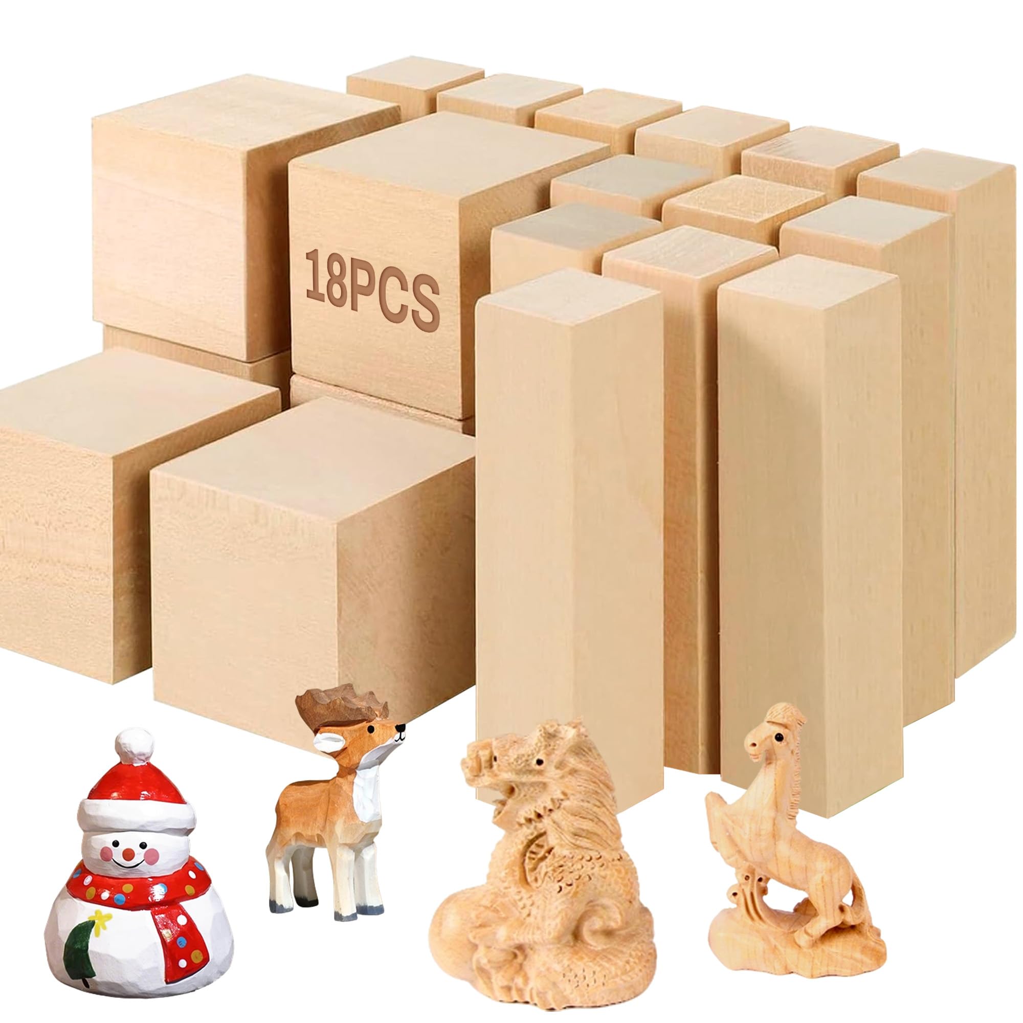 18PCS Basswood Carving Blocks for Whittling: Soft Carving Wood Blanks for Beginners & Hobbyists Natural Unfinished Wood Blocks for DIY Woodcraft Figure Carving School Craft Projects