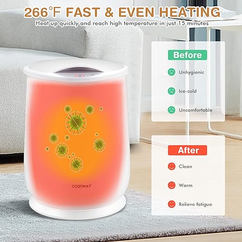 Miniatura 4 de COSTWAY Calentador de toallas estilo cubo, calentador de toallas grande con tapa abatible, apagado automático, ideal para 2 toallas de gran tamaño