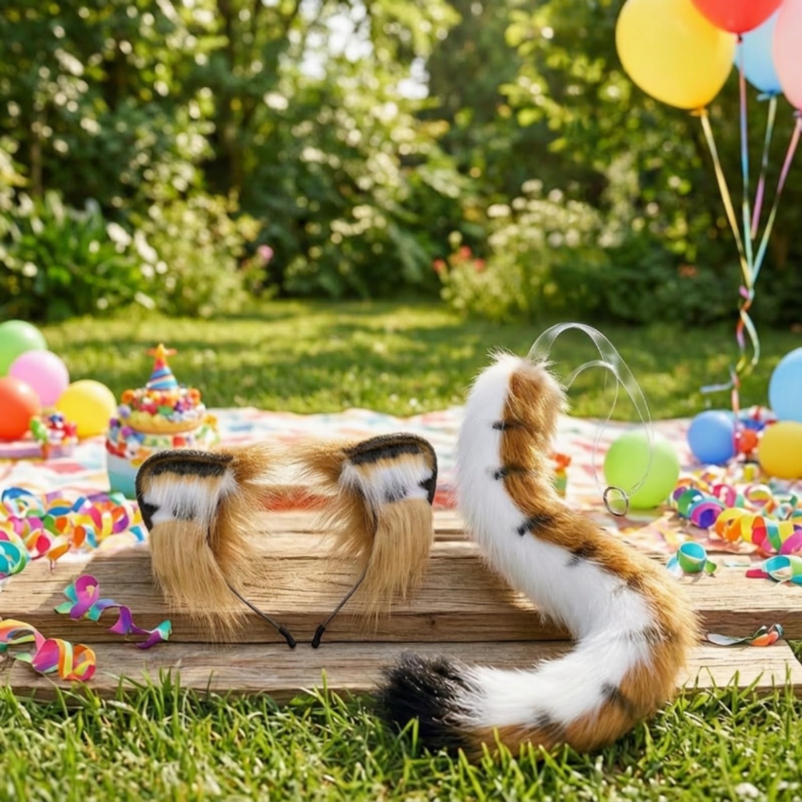 TISHITA Tiger Ohren Und Schwanz set Cosplay Haarreif Stirnband Haarband Haarschmuck mit Kunstfell Stoff Schwänzchen Weiches Material Verstellbar für Karneval