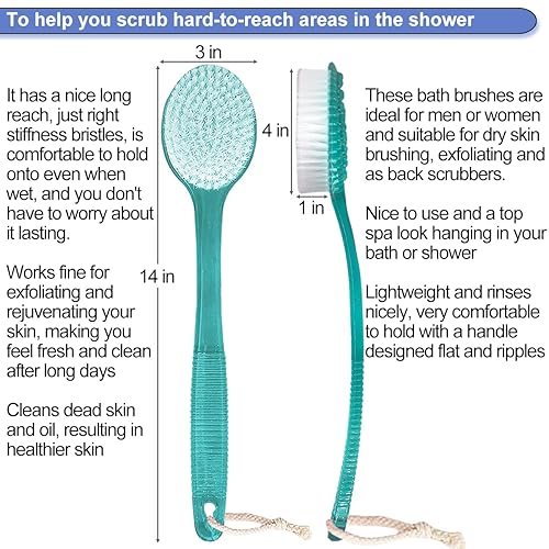 Miniatura 7 de AMERWASH PLUS Cepillo de espalda para ducha, mango largo de 14 pulgadas, cerdas rígidas medianas para hombres y mujeres, exfoliante corporal y