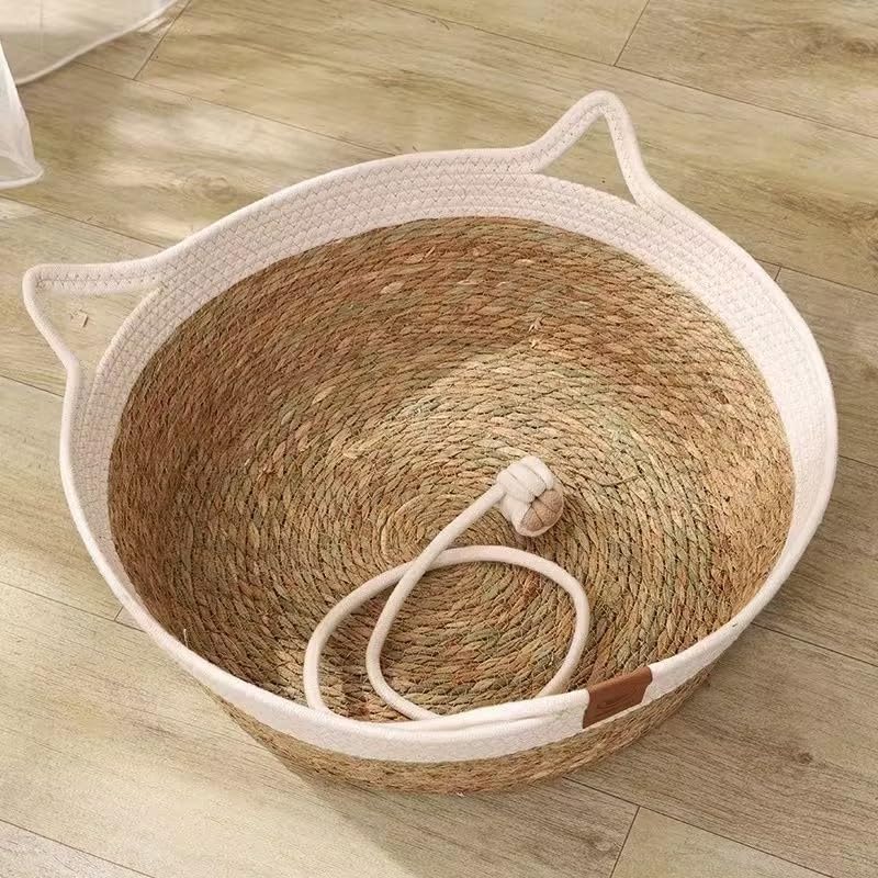 Rukuapid Katzenbett Rattankorb, Rund Katzenkorb Haustierbett,...