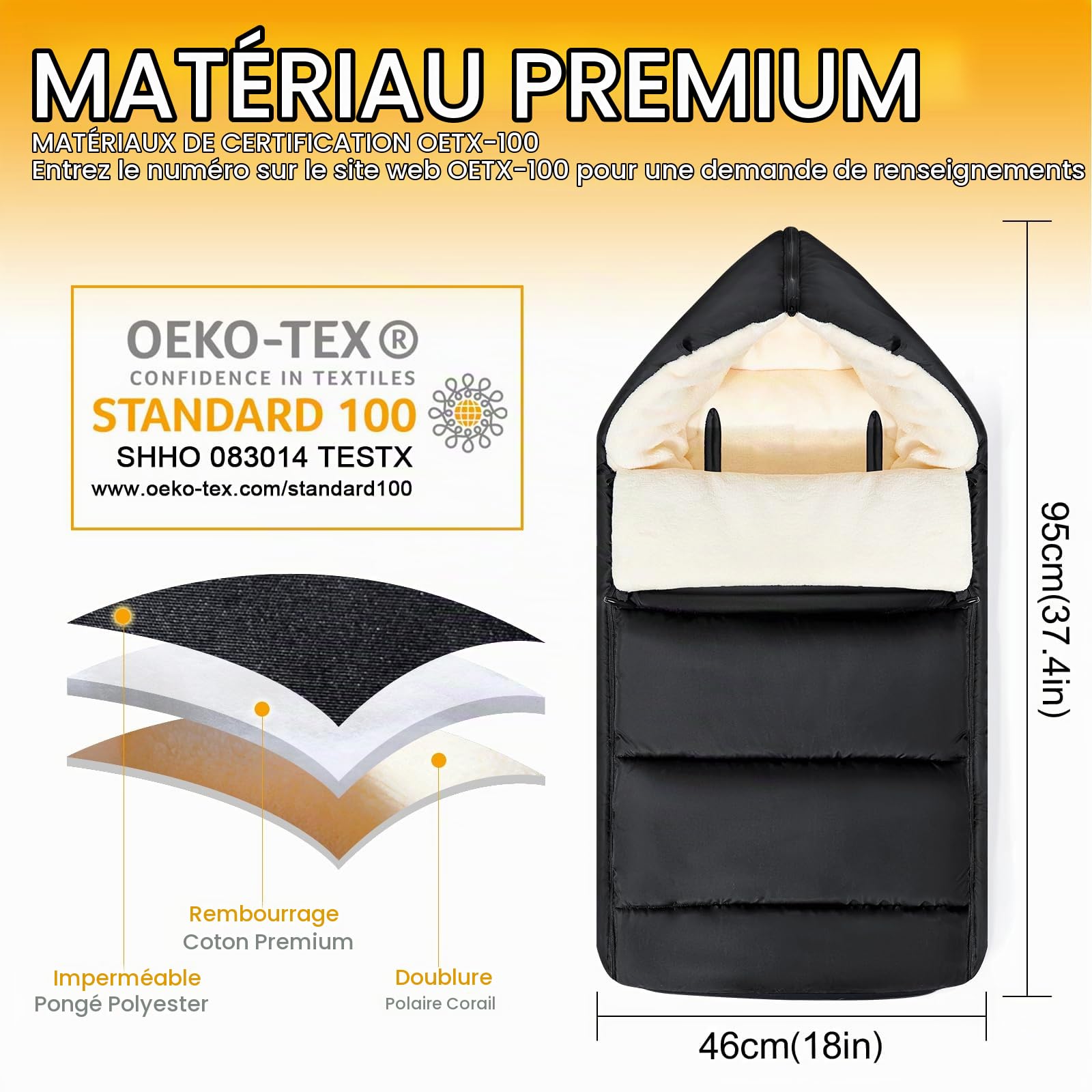 Chanceliere Bebe Poussette Universelle, Imperméable Chanceliere Bebe Cosy avec Fermeture Éclair Réglable, Hiver Chancelière Poussette, Détachable & Durable, Tissu Cationique Chaud, Noir Classique