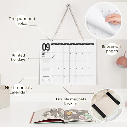 Miniatura 3 de Calendario magnético vertical en blanco y negro para refrigerador 2024-2025  13.5 x 11 pulgadas, calendario minimalista de 18 meses para nevera para