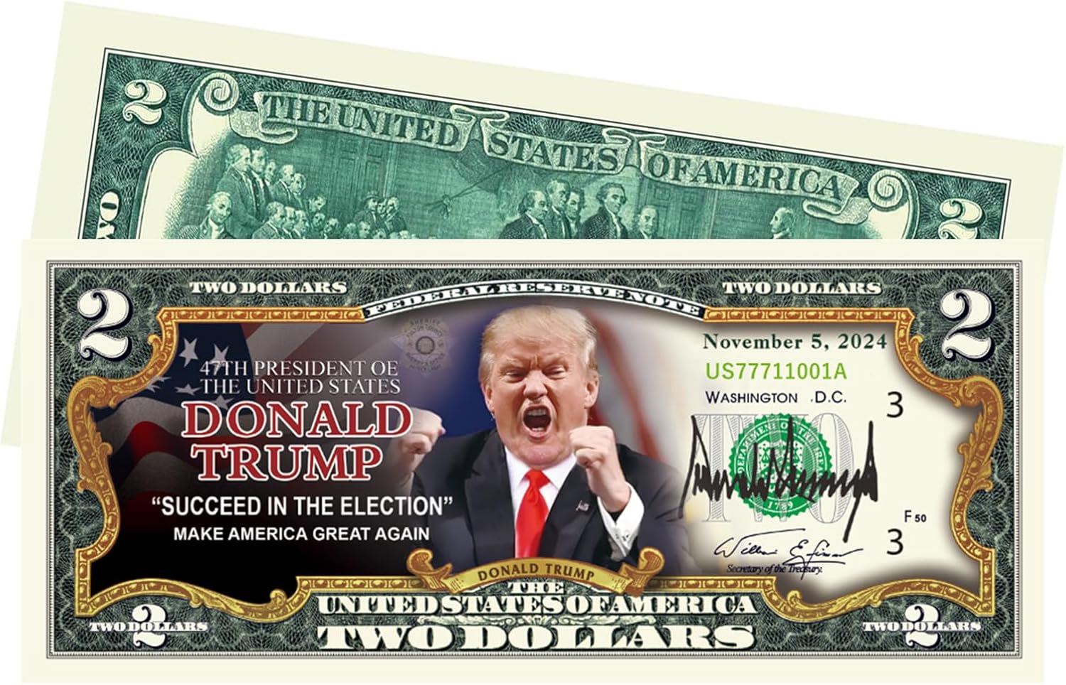Trump 2 Dollar Bill Donald Trump Never Surrender Colorized Mugshot 2024 Trump Coin Uncirculated Commemorative Coin Trump Merchandise - Image 2