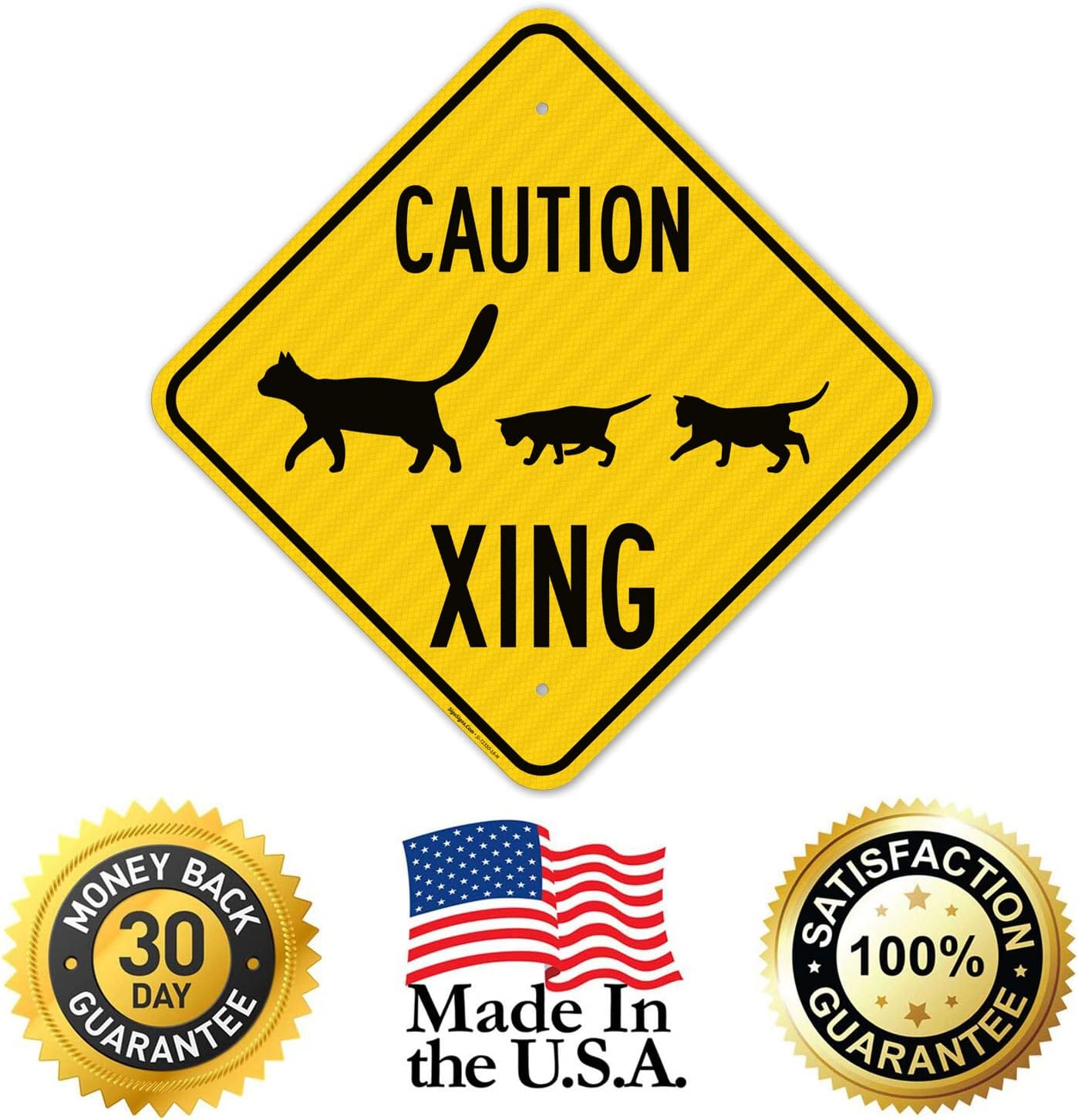 Caution Cat with Kittens Crossing Sign, 18x18 Inches, 3M AEGP Reflective.063 Aluminum, Fade Resistant, Made in USA