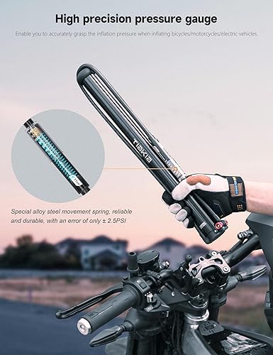 Miniatura 2 de Tiakia Bomba de bicicleta con manómetro, bomba de bicicleta de alta presión, bomba de aire de mano portátil de alto volumen, compatible con Presta,