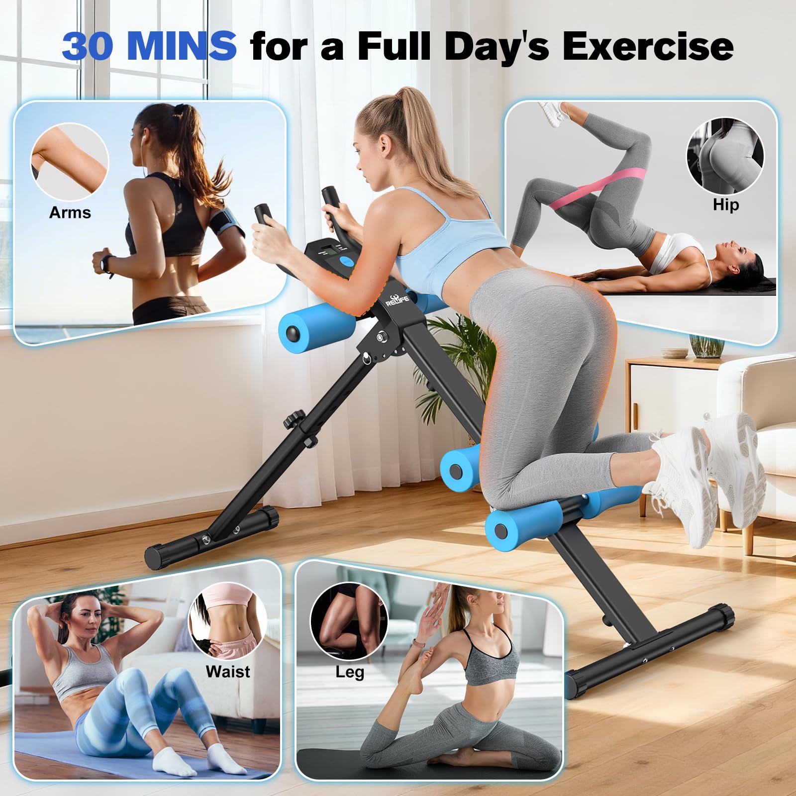 RELIFE REBUILD YOUR LIFE Maquina Abdominales Casa Aparato de Entrenamiento Muscular Ejercitador Plegable Multifuncional Gimnasio