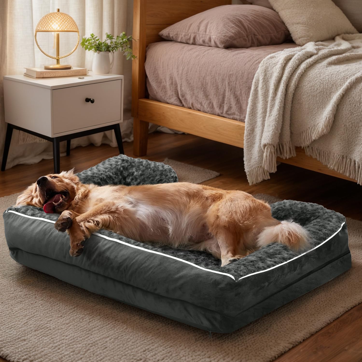 FERPOSH Cama ortopédica para perros grandes, sofá cama para perros grandes, medianos y pequeños, de apoyo, con funda extraíble y lavable