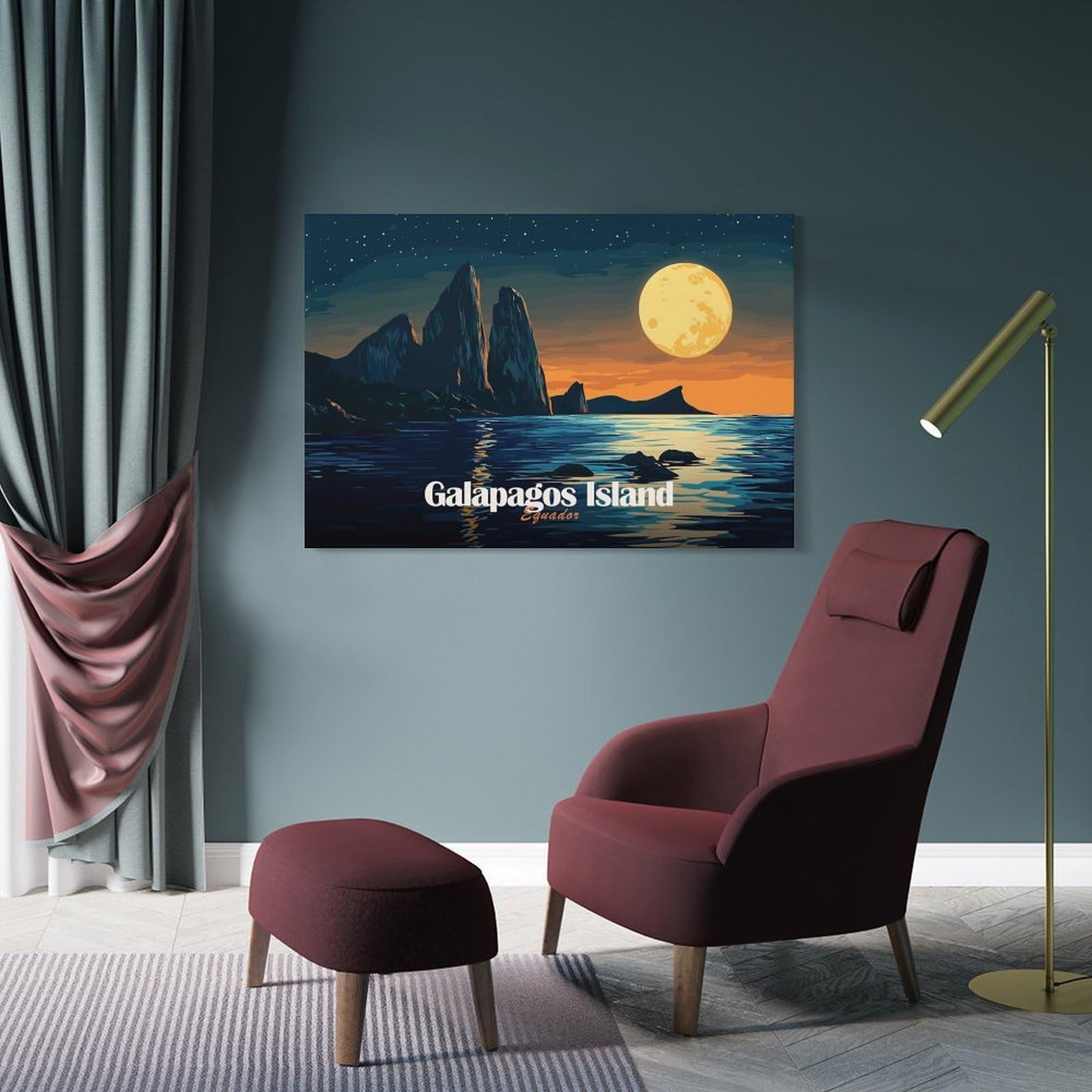 Junmoney Frame-Style-9 Hanging Wall Art Galapagos Island At Night, 20X30inch(50X75cm), For Gallery Wall Layouts In Home Or Office, An Easy Match For Collected Prints