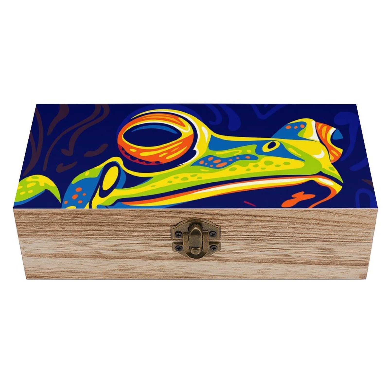 Oudrspo Vibrant Tropical Frog Retro Wooden Storage Box Keepsake Jewelry Decorative Art Storages Box Gift Boxs