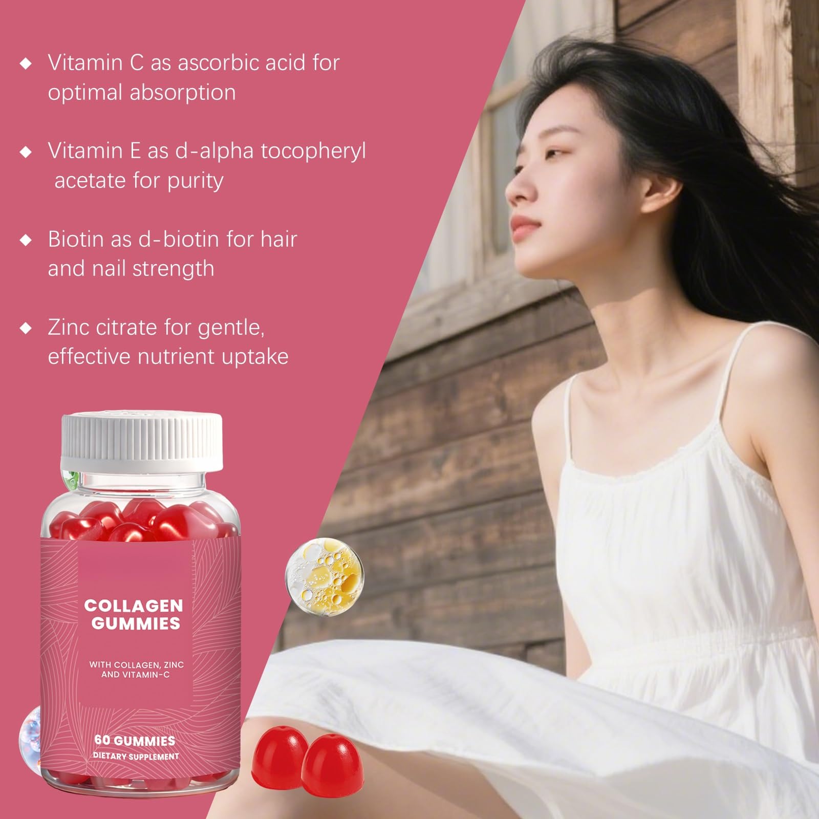 Gomitas De Colágeno Con Vitamina E: Elasticidad La Piel Y Apoyo Antioxidante, Suplemento Masticable Nutrición Diaria, Sabrosos Sabores Frutas(2PCS)