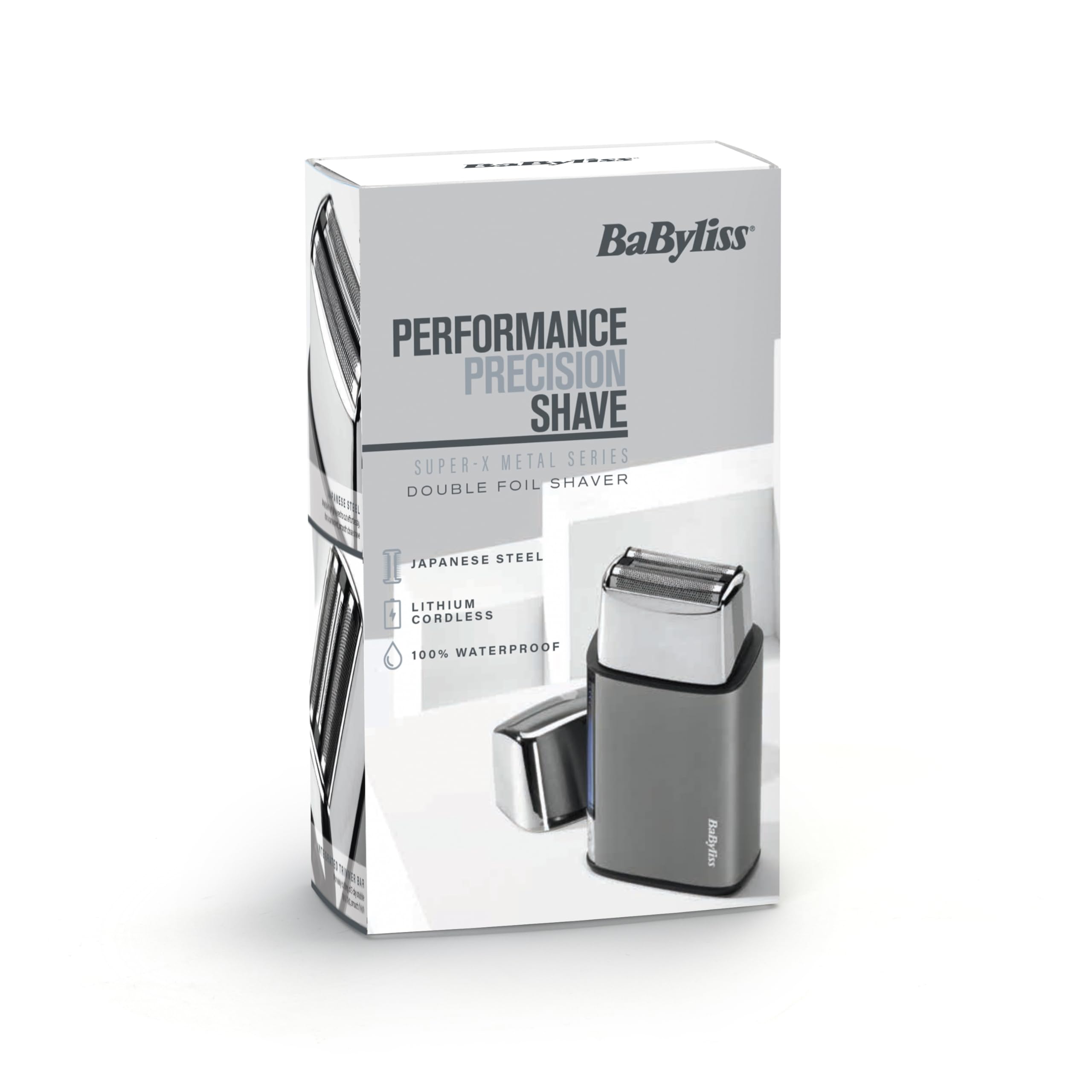 BaByliss Super‑X Doppelfolienrasierer für Herren – ultraglatte Oberfläche, doppelte japanische Stahlfolien, schnurloses Lithium-Ion, Wet & Dry IPX7, USB C wiederaufladbar, FS996DU