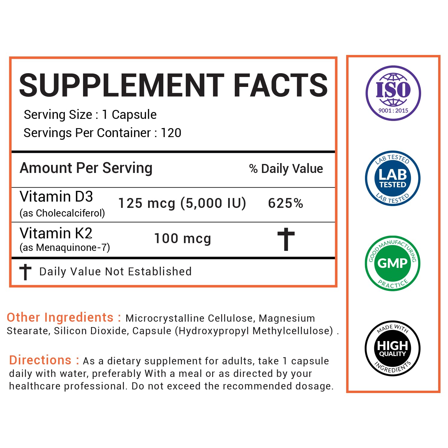 Vitamin D3 5000 IU Supplement, 100mcg Vitamin K2, 120 Veg Capsules — Amazon image 8