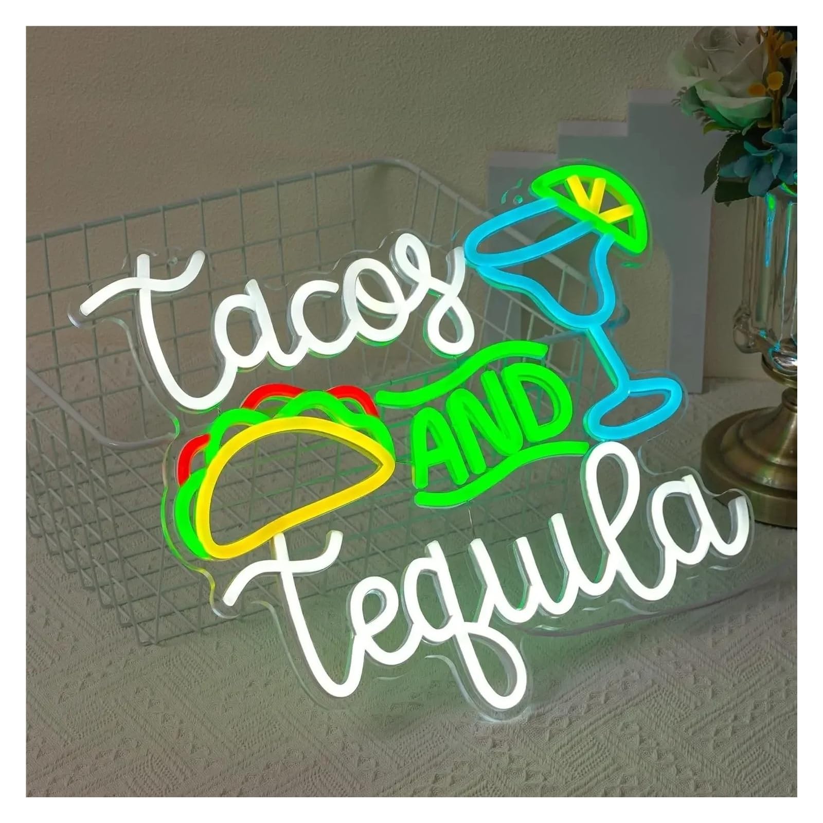 Decoración Lámparas Letrero De Neón Tacos Y Tequila, Decoración Pared Para Dormitorio, Sala Juegos, Estar, Fiesta Cumpleaños 48x42cm