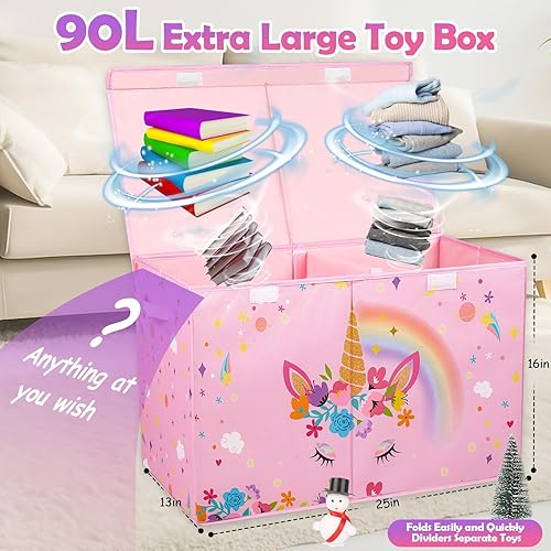 Miniatura 2 de Mabahoo Caja de juguetes extragrande, organizador de almacenamiento de juguetes plegable, cofre de juguetes con bonito patrón para niños pequeños,