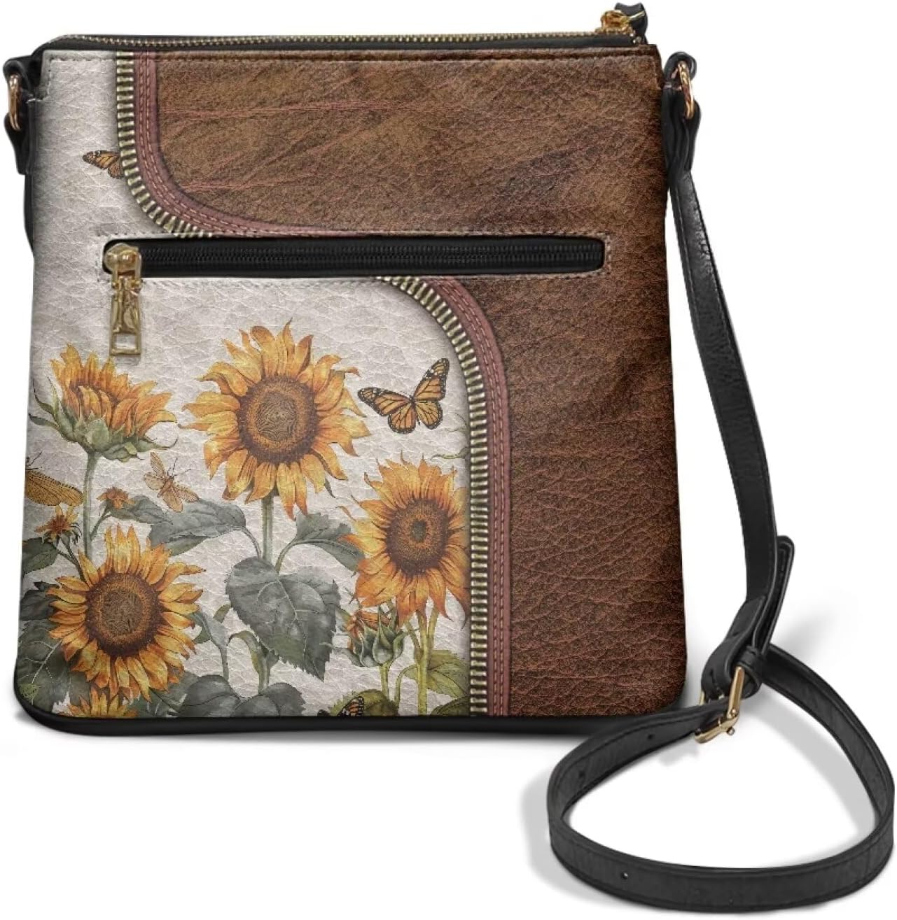 Leather Purses for Women, Leather Hobo Bags for Women Travel Sling Purse Triple Zippered Pockets Shoulder Bag