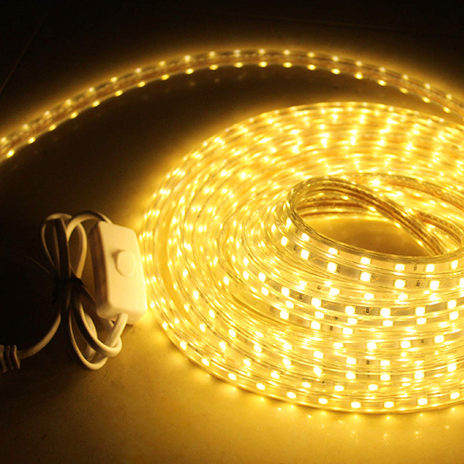20m Warmweiß LED Band mit Schalter, 220V 230V Lichtleiste, 60 Leds/m Strip, IP65 Lichtschlauch, milde Hintergrundbeleuchtung