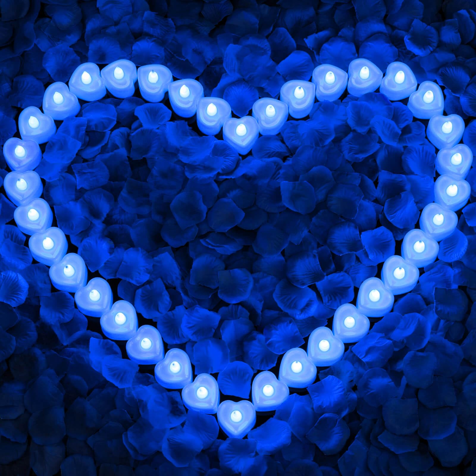 Caffox 3000Pcs Rose Petals with 36Pcs LED Tea Lights Candles, Rose Petals and Candles Set for Romantic Night, Romantic Decorations for Special Night, Valentine's Day, Wedding, Anniversary(Blue)