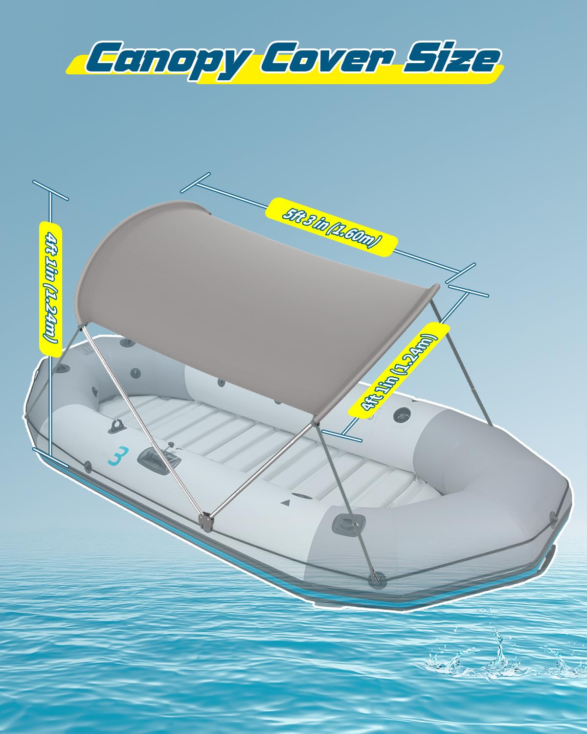 Bimini Top per barche adatto per Intex Escursion 5 & 4, Mariner 4 & 3, Seahawk 2, 3 & 4, e Challenger 3, 5'3" x 4'1 x 4'1", grigio, copertura per ombrellone da barca di ricambio (solo superiore)