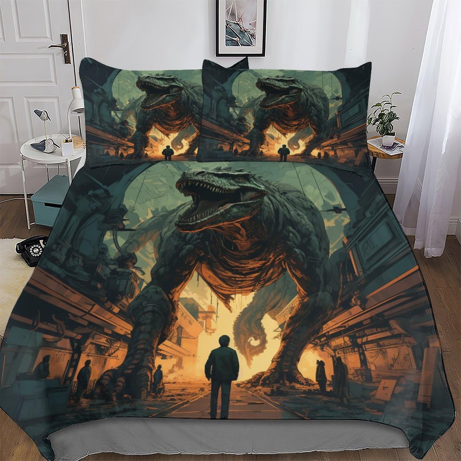 Ensemble de literie dinosaure king size infroissable et facile à laver