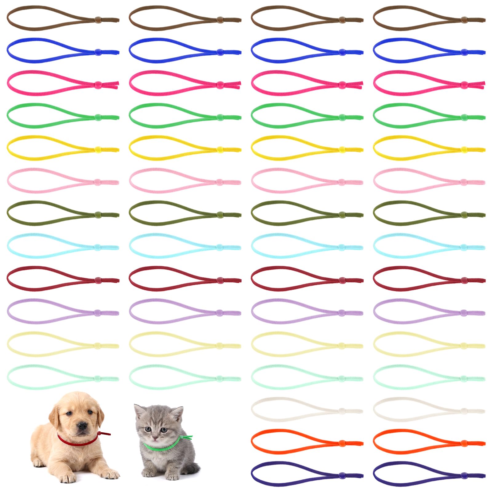 Thinp 130 Pcs Stretchy Puppy Collars for Litter, Colored Whelping Collars for Puppies Adjustable Puppy ID Bands Bulk Multi Straps for Newborn Puppies & Kittens, 5 Inches - Colorful
