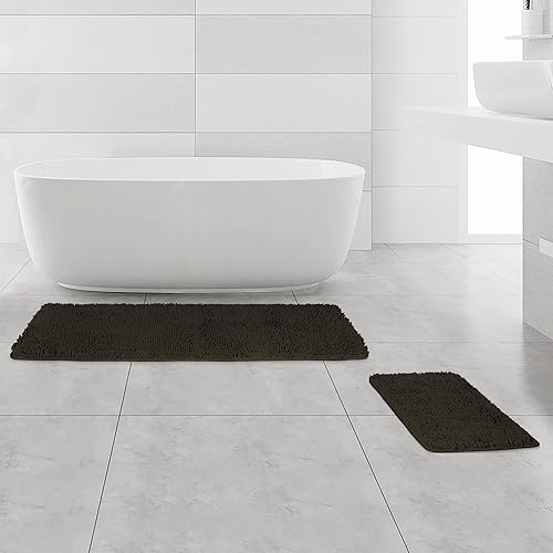 Miniatura 337 de Yeaban Alfombras de baño gris oscuro – Gruesas alfombras de baño de chenilla | Alfombras de baño absorbentes y lavables antideslizantes, alfombras