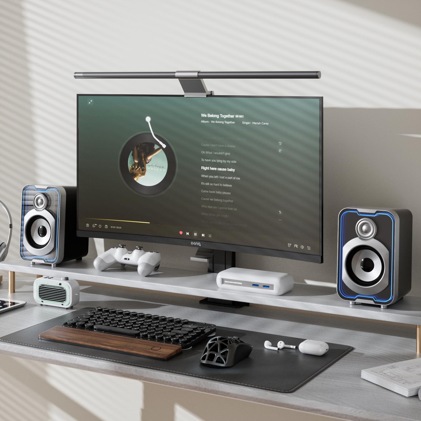 Altavoces de computadora 2.0, altavoces de PC con cable Bluetooth de 10 W alimentados por USB con cápsula de fácil control para escritorio, barra de sonido de escritorio pequeña con 5 modos de 6