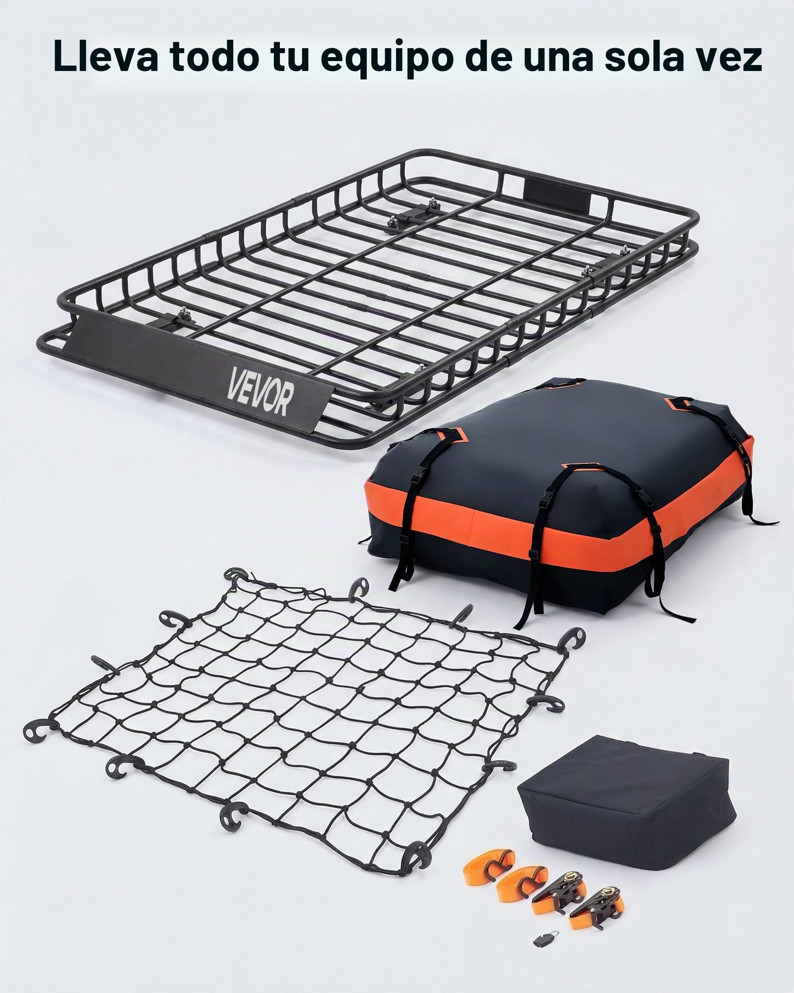 VEVOR Portaequipajes para Techo 137,1 x 86,4 x 10,2 cm, Cesta de Techo para Coche Carga de 90,72 kg, Portaequipajes de Coche con Bolsa, Red de Carga, Correas de Trinquete, Cesta de Equipaje para SUV
