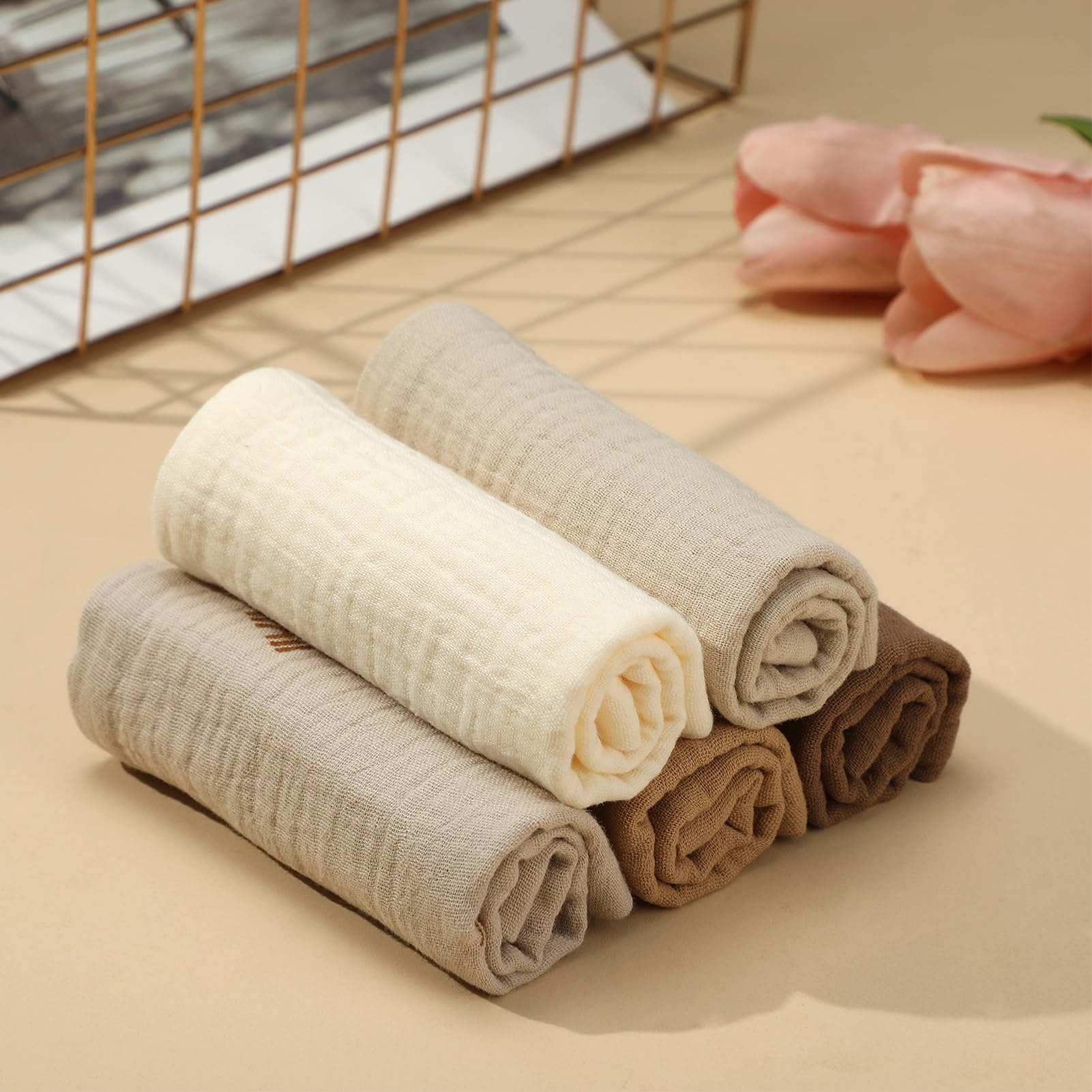 Meng Jiaran 5 Pack Baby Muslin Cloths Squares 23x22cm Washcloths 100% Cotton Wipes Baby Essentials for Newborn Wiping Feeding - Image 2