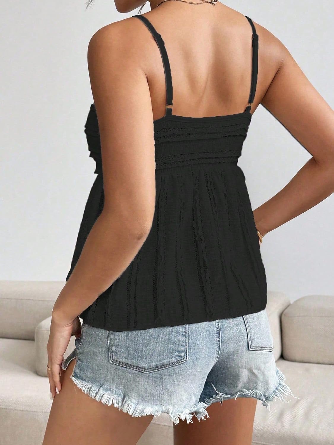 Womens Peplum Tank Tops Cute Babydoll Lace Going Out Camisole Top Ruffle Spaghetti Strap Camisole - Image 2