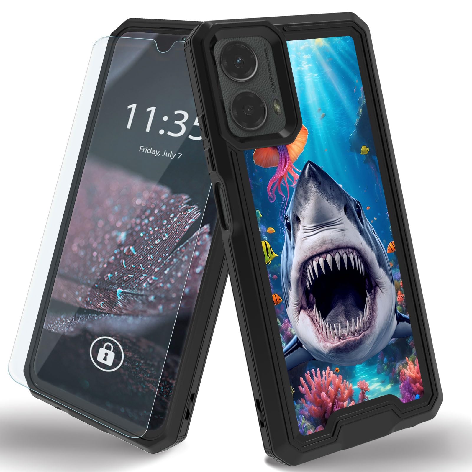 Qindaiwen for Motorola Moto G 5G 2024 Case with 1 Pack Screen Protectors, Dual Layer Protective Hard PC Back & Soft Bumper Resilient Shock Absorb Case