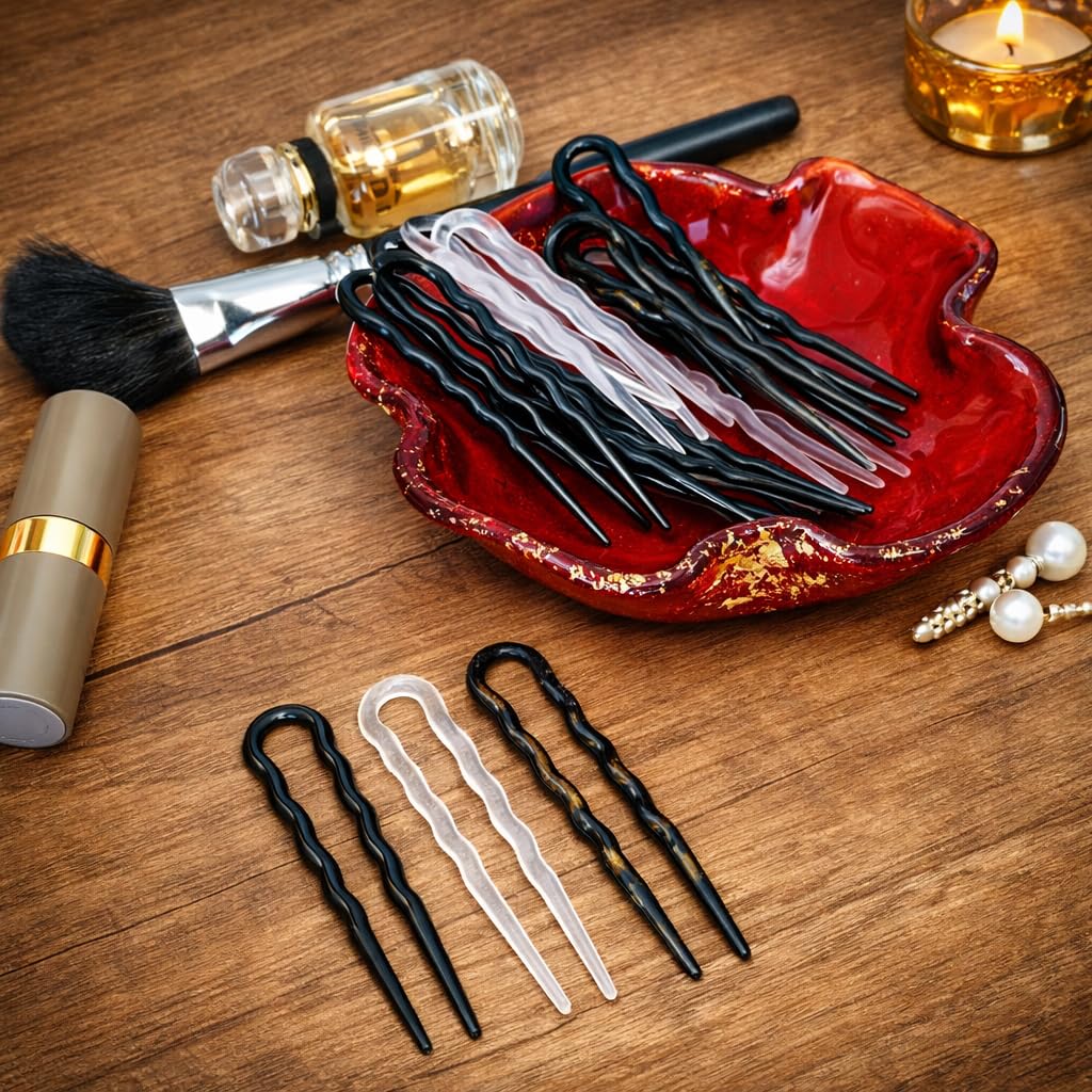 Righe e Pois Forcine Per Capelli Donna Ondulate Fermacapelli Made in Italy, 18 Forcelle Capelli Chignon Classiche in Acetato di Cellulosa - Set da 18 Fermacapelli 7 CM (Trasparente)