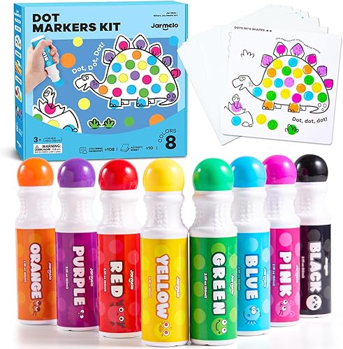 Jar Melo Marcadores de puntos lavables para niños pequeños, pinturas de puntos de 8 colores con 120 PDF impresos y 10 papeles de actividad,