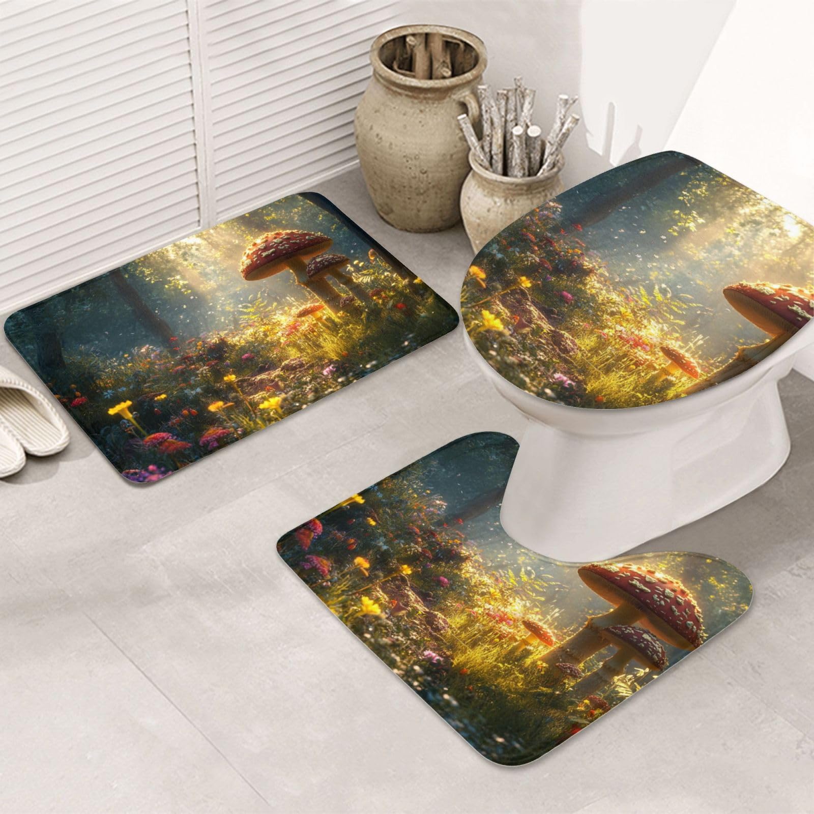 Alfombras de baño lavables a máquina de 3 piezas con estampado místico